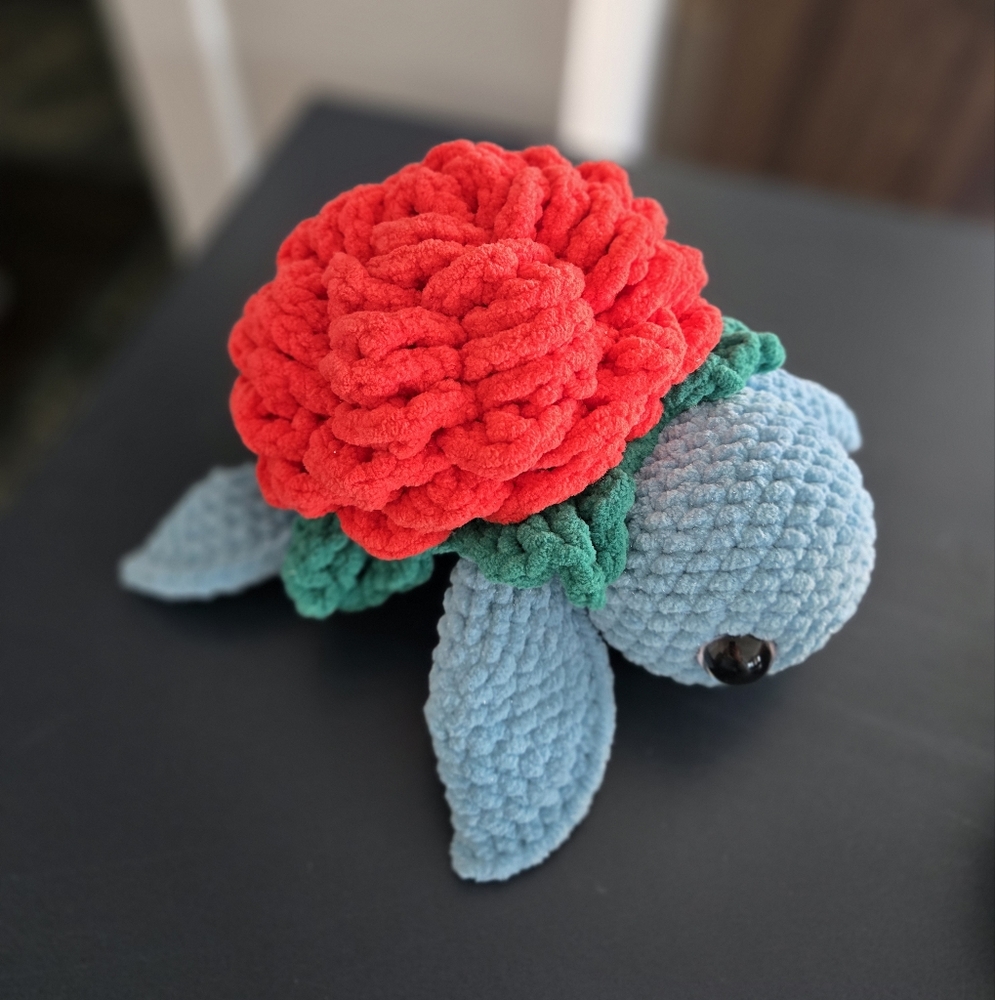 Handmade Crochet Turtle Plush Toy With Rose Shell